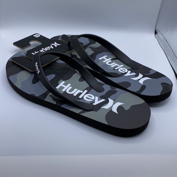 Hurley Men’s Flip Flops Slides Black Gray Sandals Camo Size 10 NWT - Picture 2 of 6